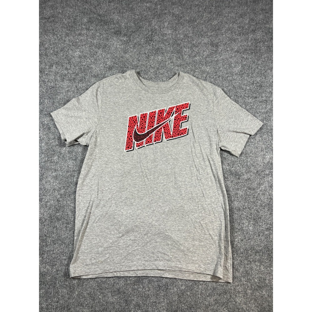 Nike T Shirt Mens Large Heathered Gray Swoosh Logo Print Short Sleeve Crew Neck